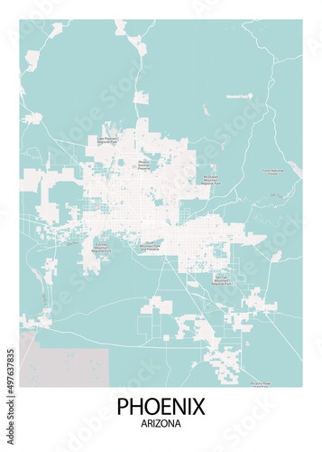 Poster Phoenix - Arizona map. Road map. Illustration of Phoenix - Arizona streets. Transportation network. Printable poster format.