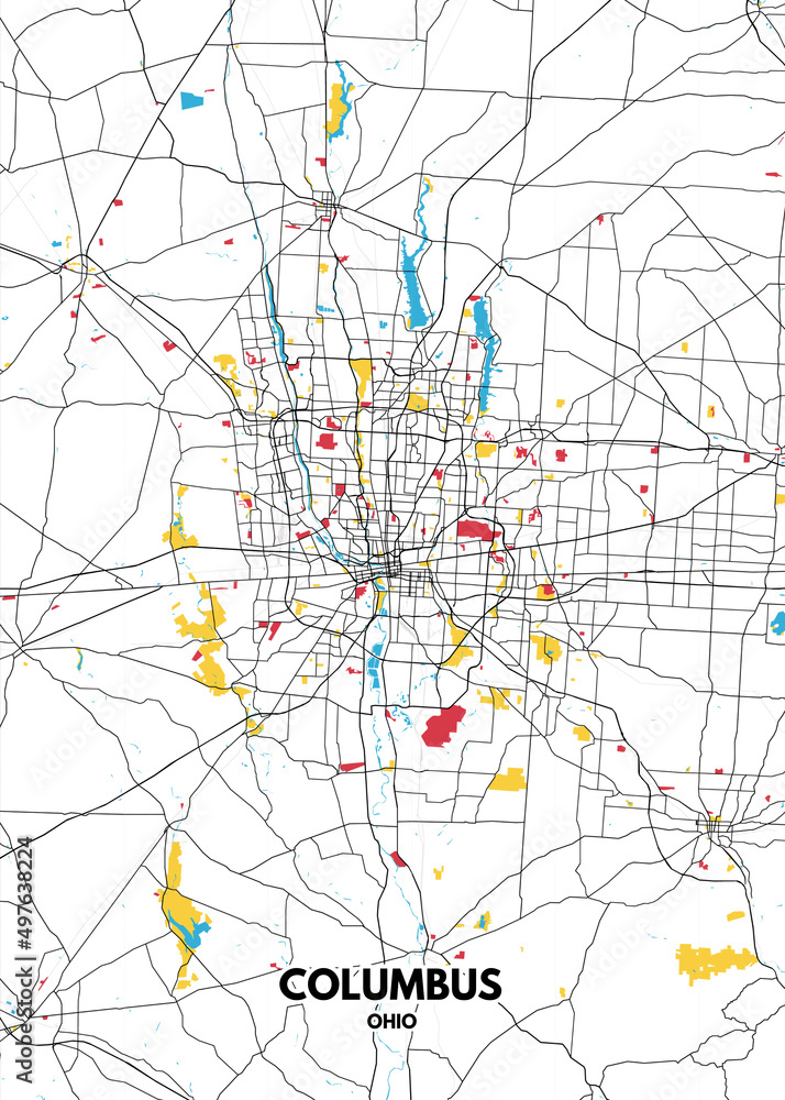 Poster Columbus - Ohio map. Road map. Illustration of Columbus - Ohio ...