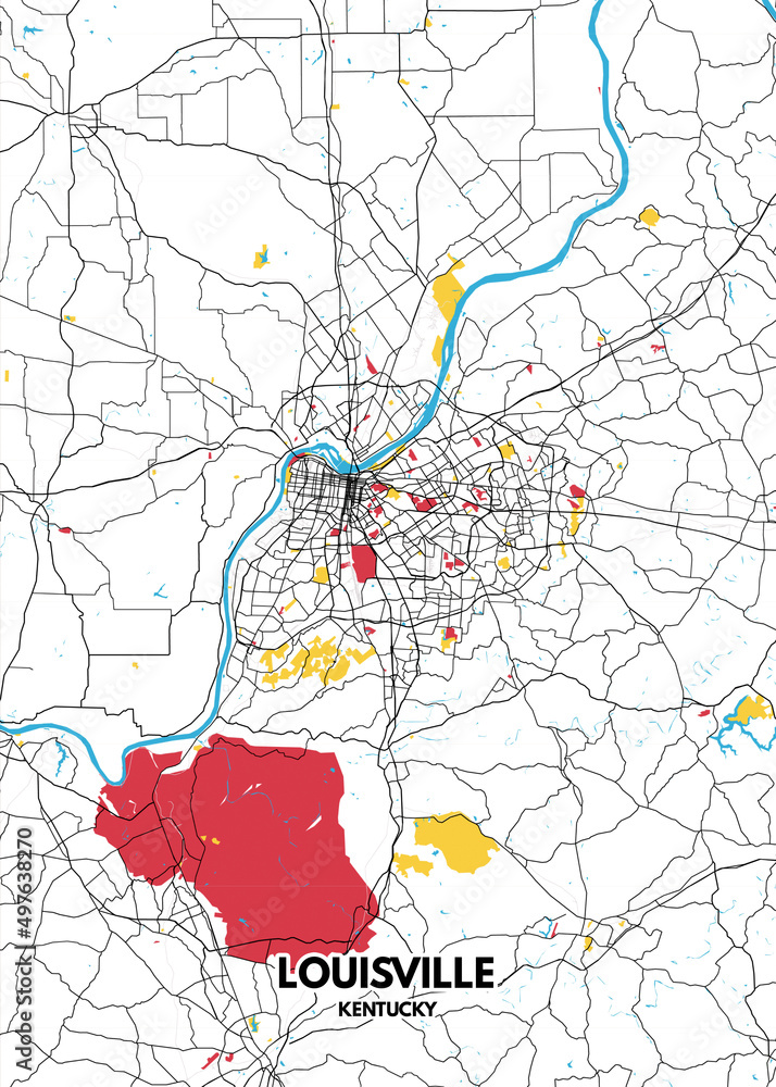 Poster Louisville Kentucky map. Road map. Illustration of Louisville