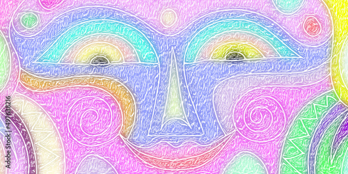 Funny mask, abstract people, clowns. Bright vector banner.