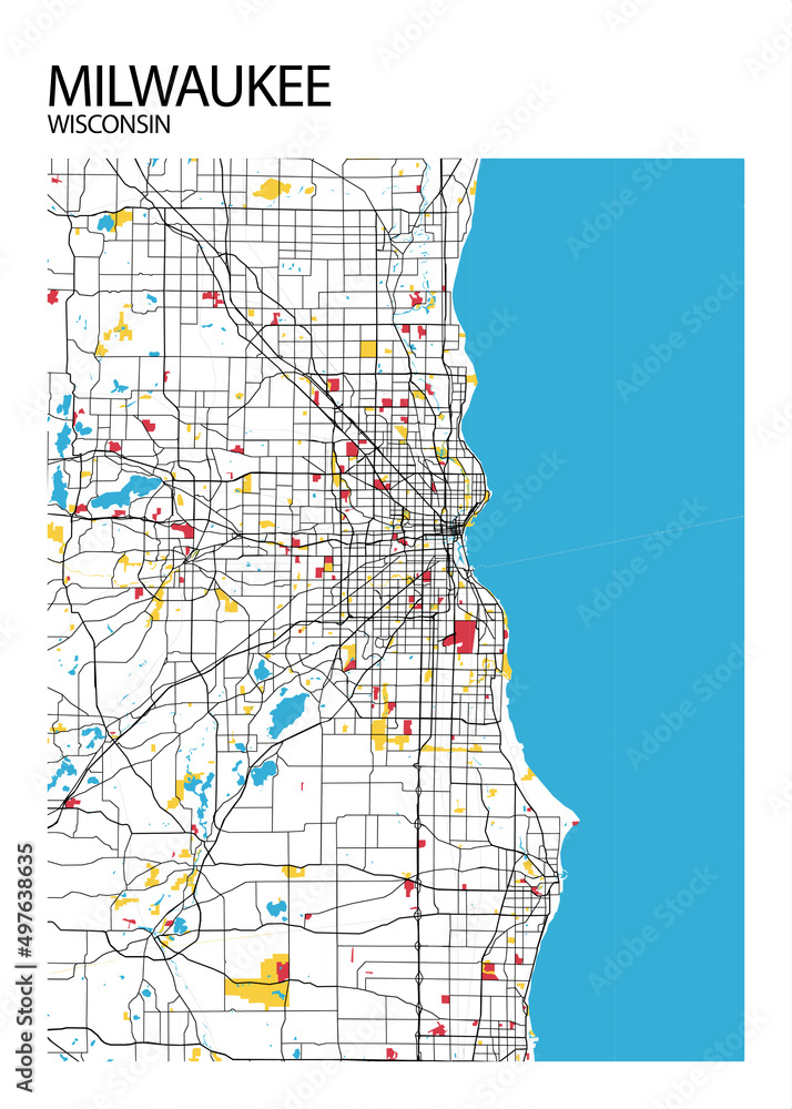 Poster Milwaukee - Wisconsin map. Road map. Illustration of Milwaukee ...