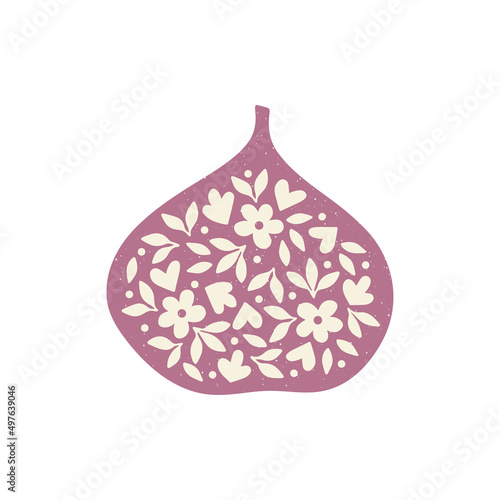 Floral fig tree hand drawn vector illustration. Fuit silhouette with flower. Organic food drawing isolated on white background. Trendy modern print, home decor poster, kitchen decor.