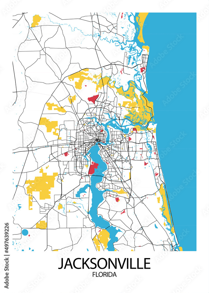 Poster Jacksonville Florida map. Road map. Illustration of