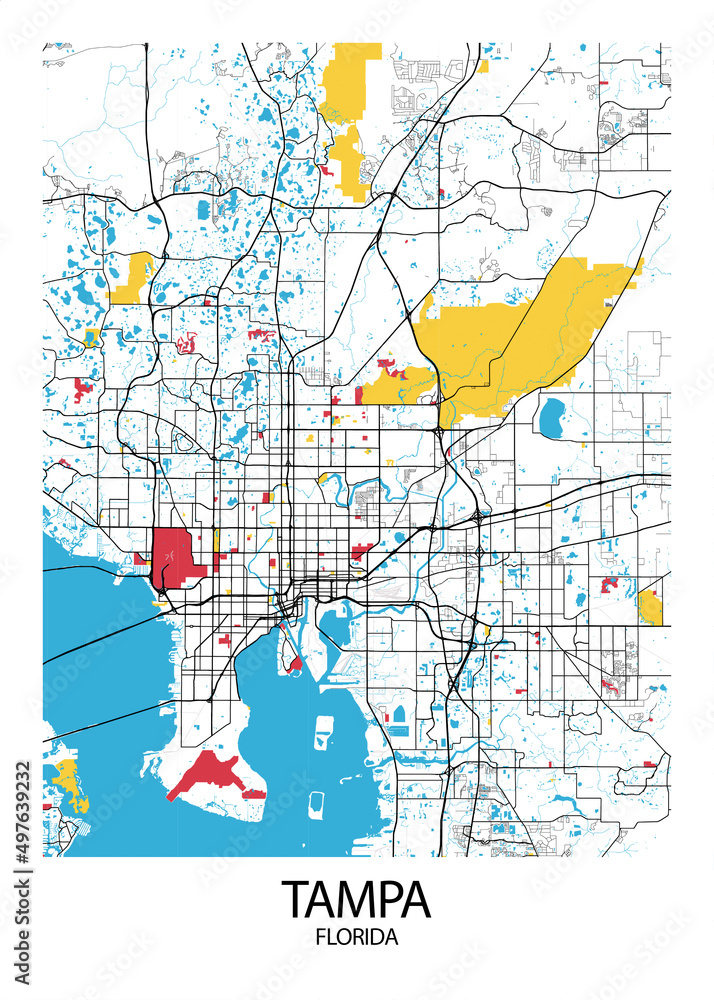 Poster Tampa Florida map. Road map. Illustration of Tampa Florida