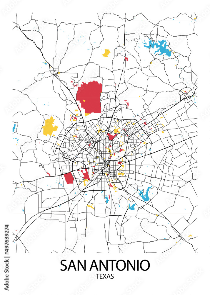 Poster San Antonio - Texas map. Road map. Illustration of San Antonio - Texas streets ...