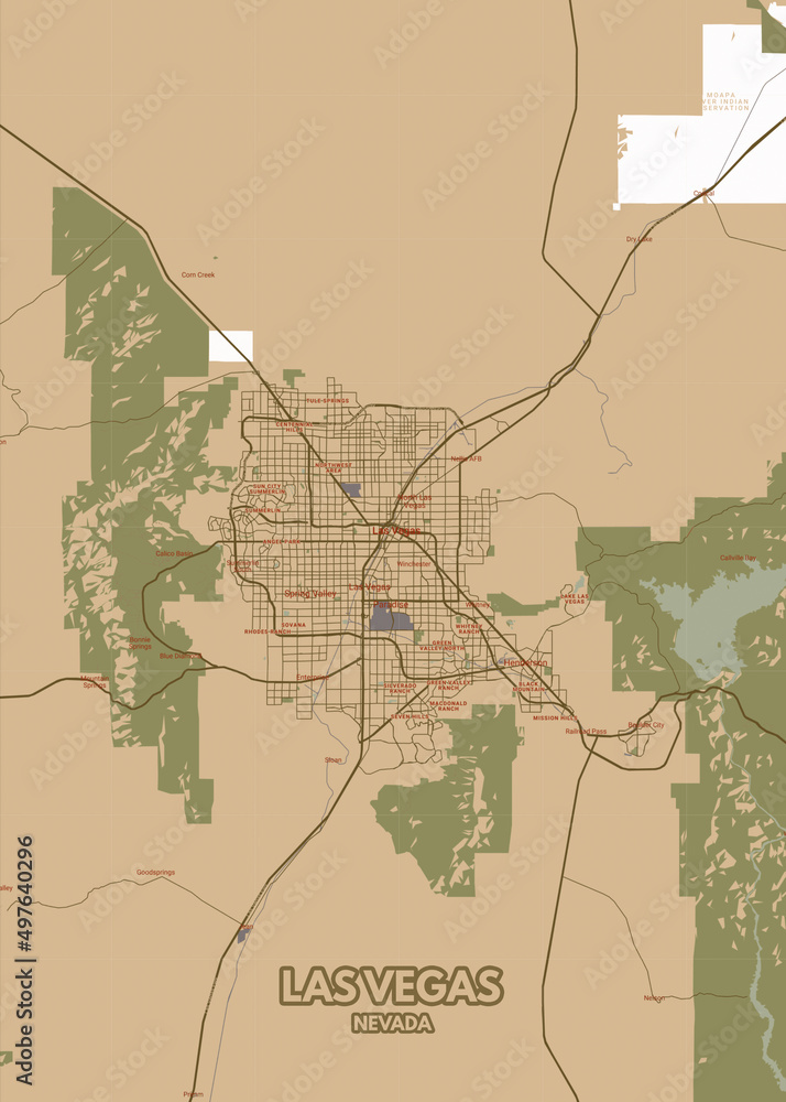 Poster Las Vegas - Nevada map. Road map. Illustration of Las Vegas ...