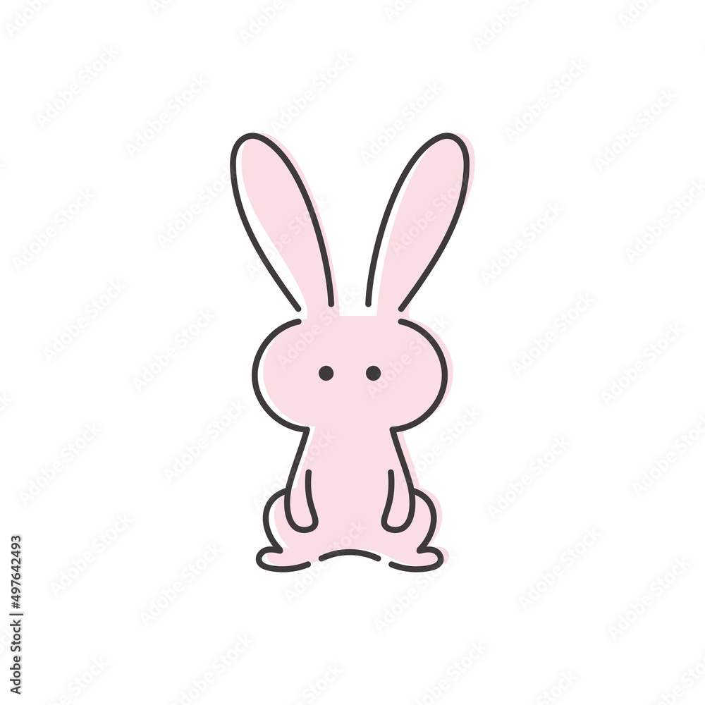 Fototapeta 正面を向いたシンプルなピンクのうさぎの線画イラスト Naklejamy Com