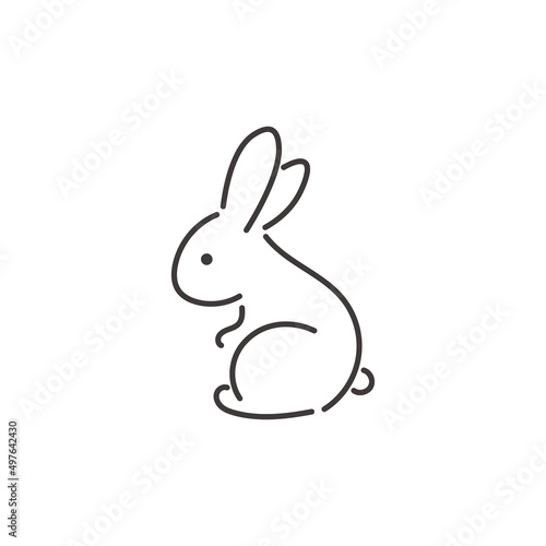 横向きで座っているシンプルなうさぎの線画イラスト