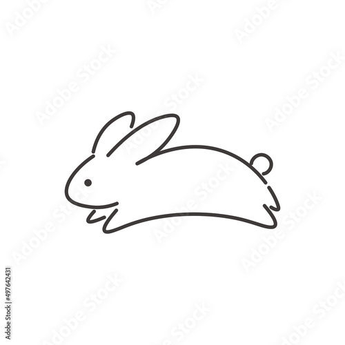 飛び跳ねているシンプルなうさぎの線画イラスト