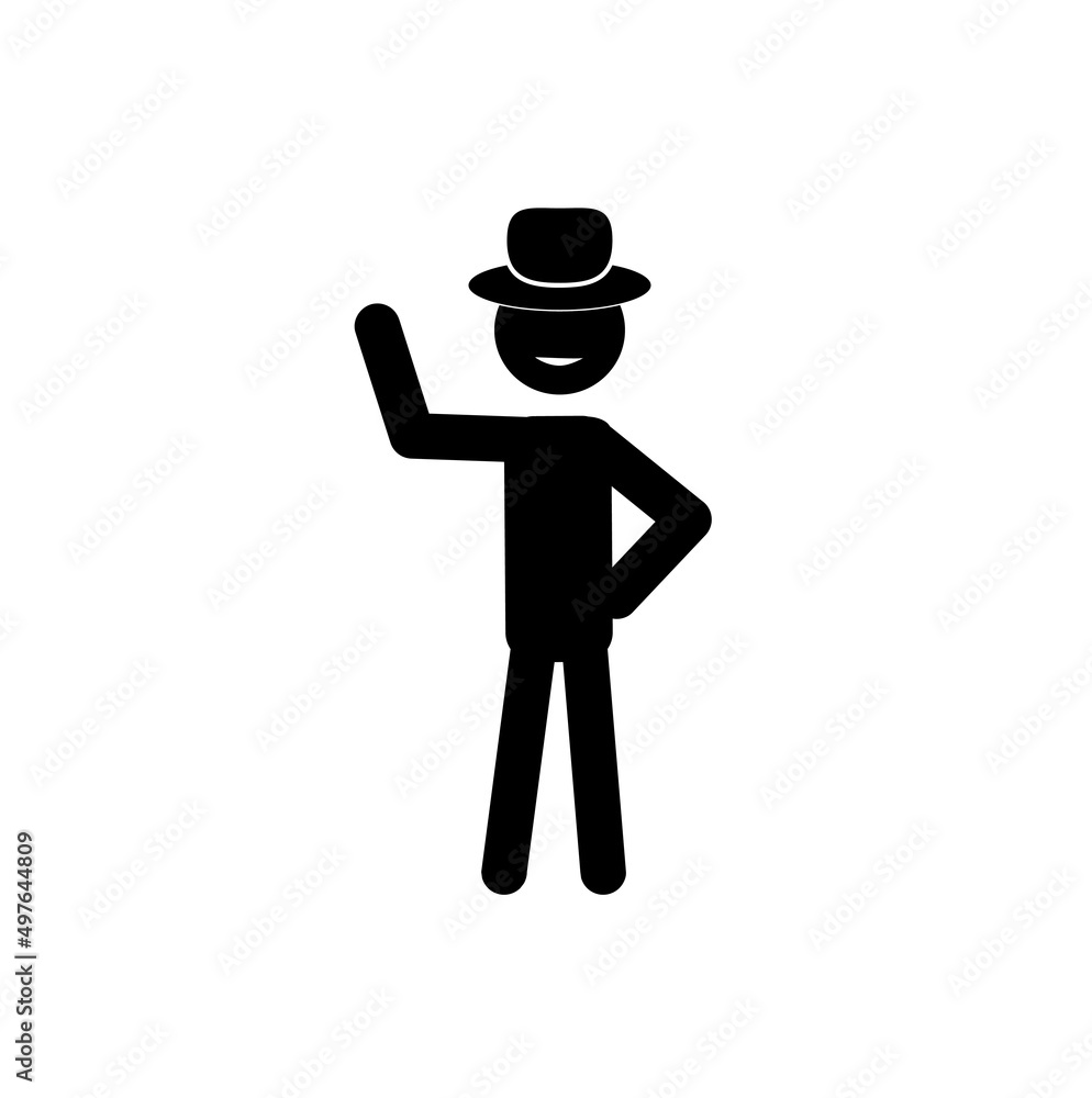 a successful man in a hat raised his hand up, smiling, isolated on a white background, a businessman a successful man in a hat raised his hand up, smiling, isolated on a white background, a businessman