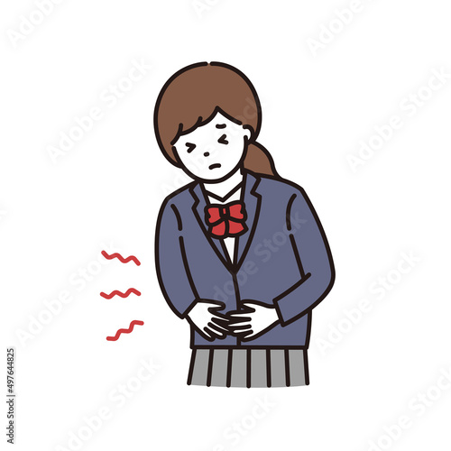 腹痛に悩む学生服の女子高校生・中学生