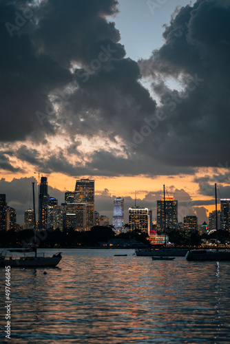 city skyline at sunset downtown miami 