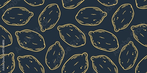 Summer exotic wallpaper with yellow lemons fruits. Seamless pattern with lemon photo