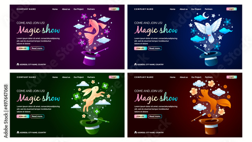 Magic show landing page collection vector in gradient style design