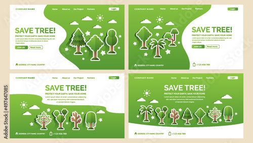 Save tree campaign landing page collection vector