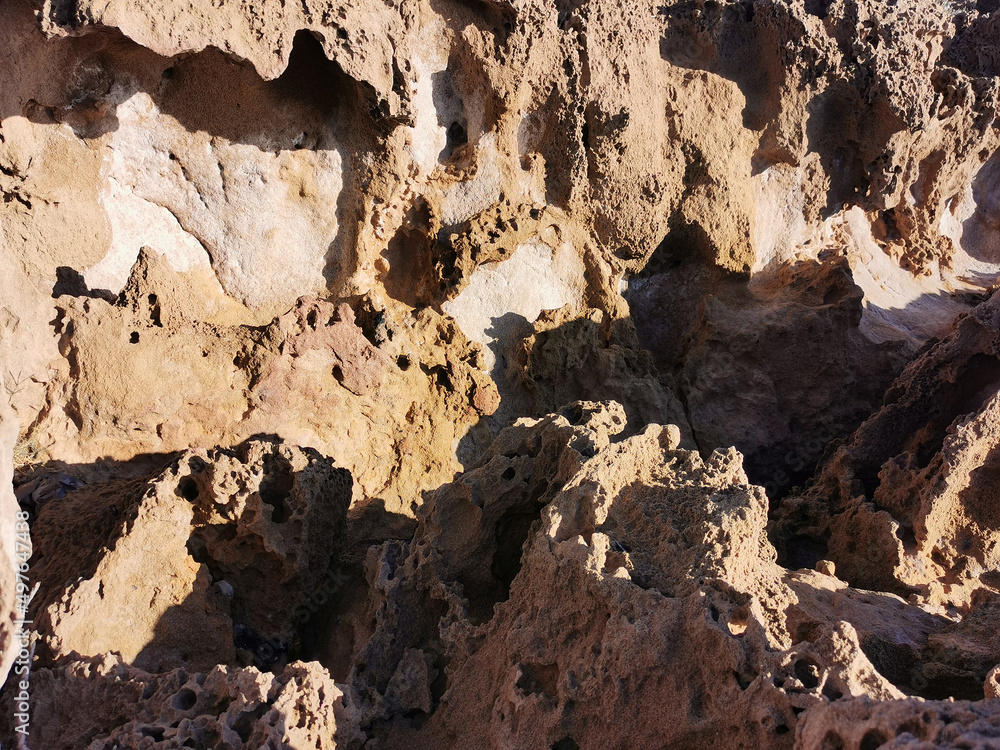 Long frozen lava, porous shore of the Mediterranean Sea. Long frozen lava, porous shore of the Mediterranean Sea.