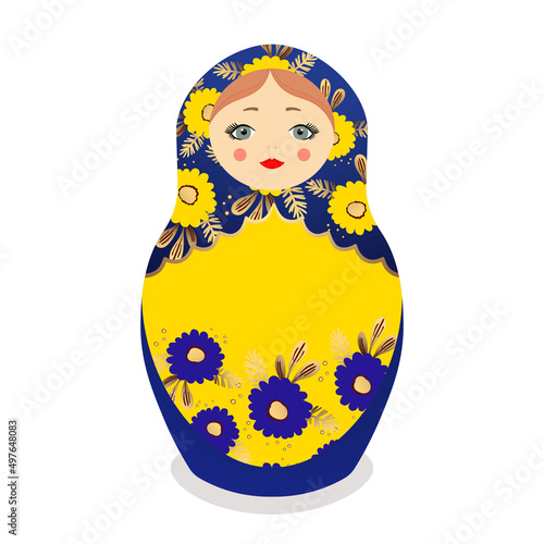 Russian Matryoshka. Traditional Russian folklore dolls with big eyes and lips. Babushka doll with hohloma, traditional painted floral pattern. Hand drawn vector illustration