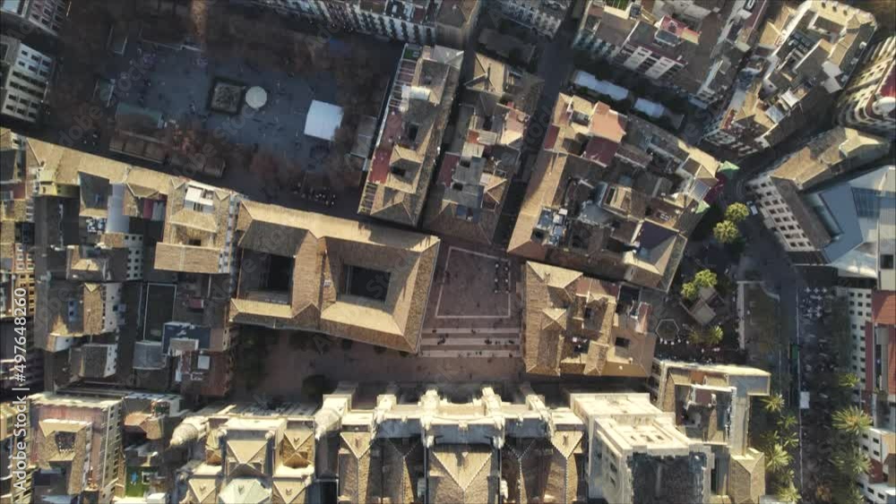 Top down aerial view shows layout and surrounding city of Granada Cathedral Top down aerial view shows layout and surrounding city of Granada Cathedral