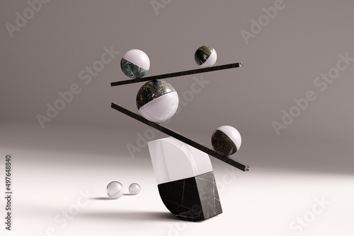 3D glass and stone geometric shapes balance concept 