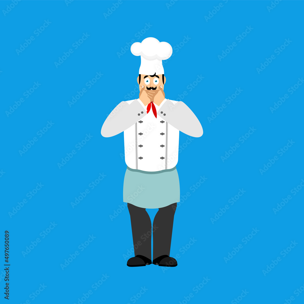 Chef scared OMG. Cook Oh my God. kitchener Vector illustration Chef scared OMG. Cook Oh my God. kitchener Vector illustration