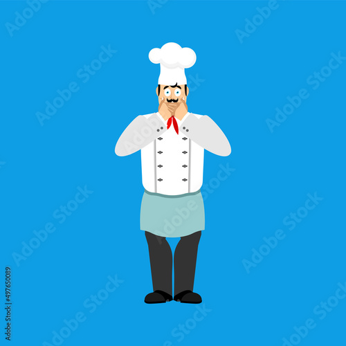 Chef scared OMG. Cook Oh my God. kitchener Vector illustration