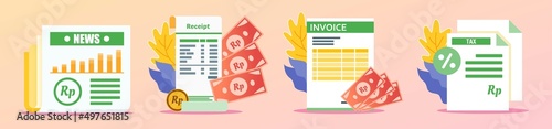 Indonesian Rupiah Receipt and Documents Illustration