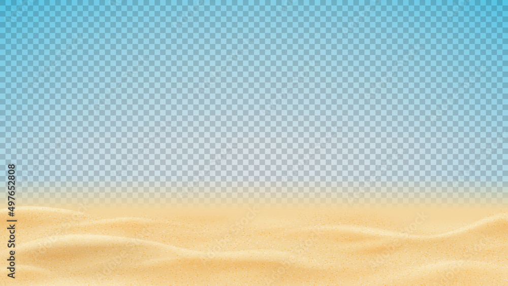 Realistic texture of beach or desert sand. Vector illustration with ocean, river, desert or sea sand isolated on checkered background. 3d vector illustration. - obrazy, fototapety, plakaty 