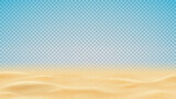 Realistic texture of beach or desert sand. Vector illustration with ocean, river, desert or sea sand isolated on checkered background. 3d vector illustration.