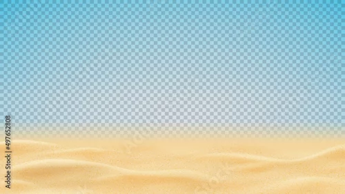 Obraz Realistic texture of beach or desert sand. Vector illustration with ocean, river, desert or sea sand isolated on checkered background. 3d vector illustration.