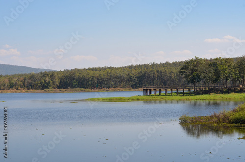 Landscape lake and mountain forest at Maepuem national park at Phayao province of Thailand photo