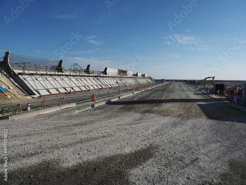 防波堤の道路の工事現場