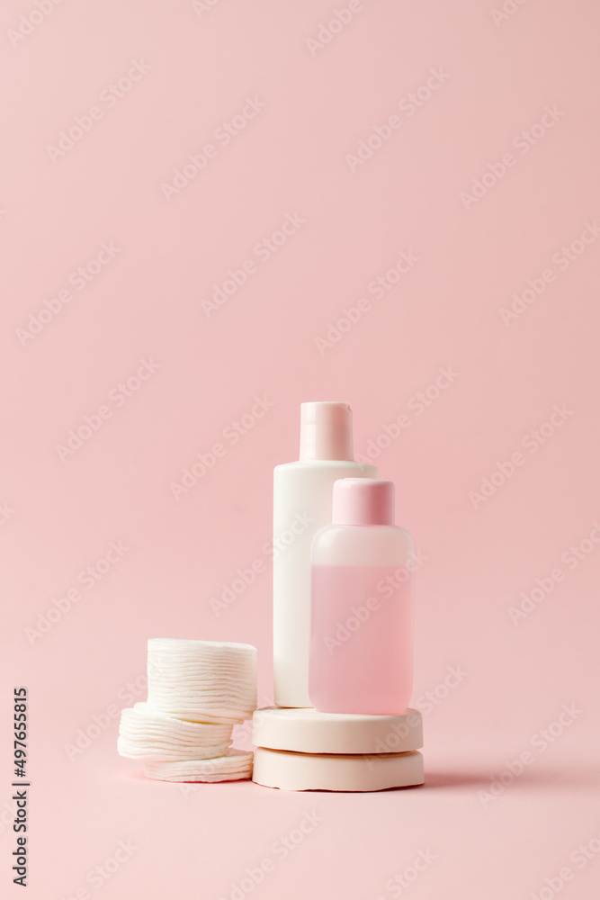 Cosmetics SPA branding mock up top view on pink background, banner for your brending, cosmetology, skincare, medicine concept Cosmetics SPA branding mock up top view on pink background, banner for your brending, cosmetology, skincare, medicine concept