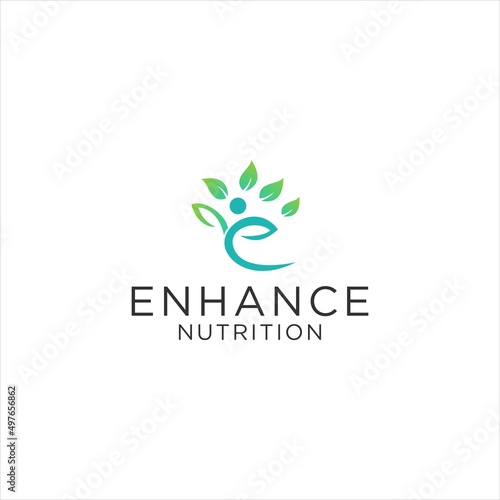 enhance nutrition logo.simple human leaf vector illustration