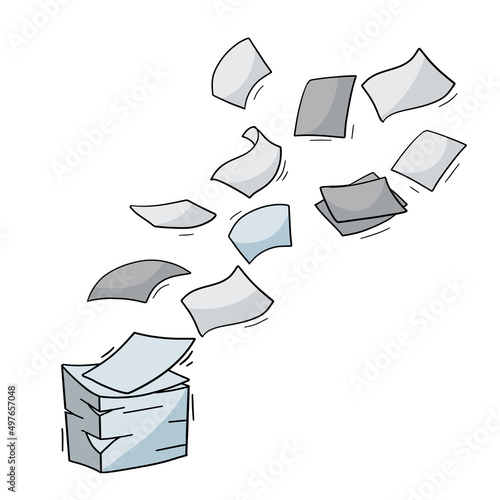 Flying Paper. Blank sheet. Thrown object. White trash. Cartoon flat illustration.