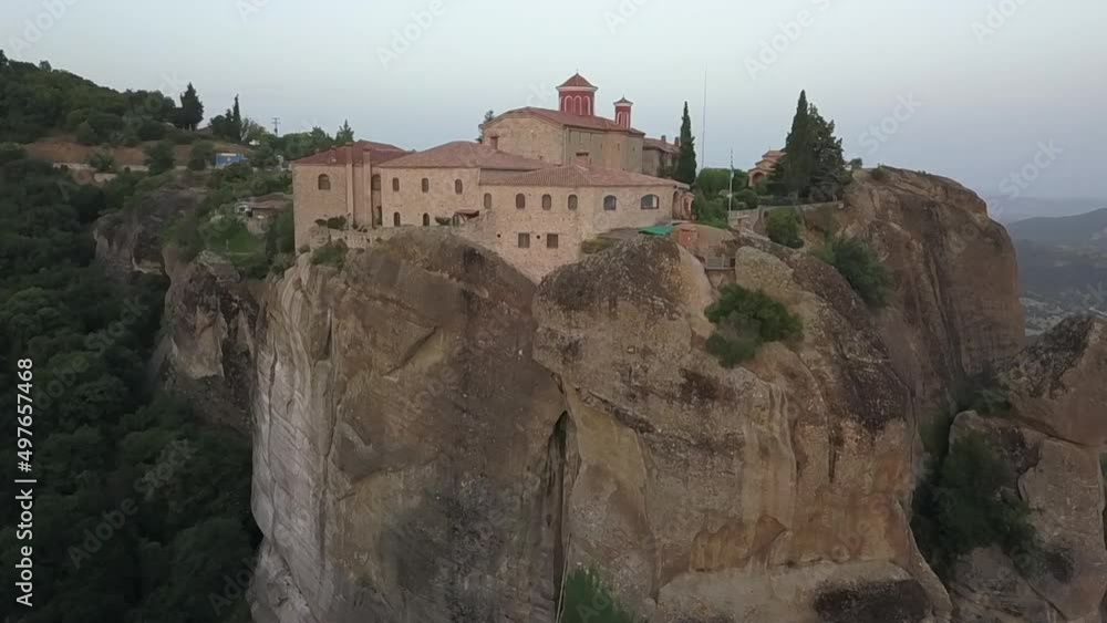 Aerial view of cliff top St Stephan Monastery in Meteora, Greece Aerial view of cliff top St Stephan Monastery in Meteora, Greece