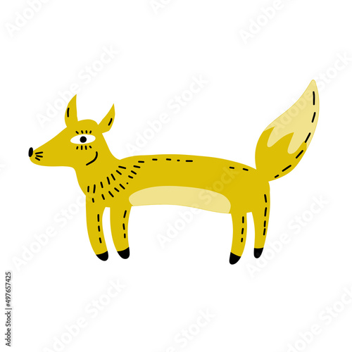 Cute fox in modern simple flat style. Isolated vector illustration. Funny cute animal with red tail. Forest sly predator.