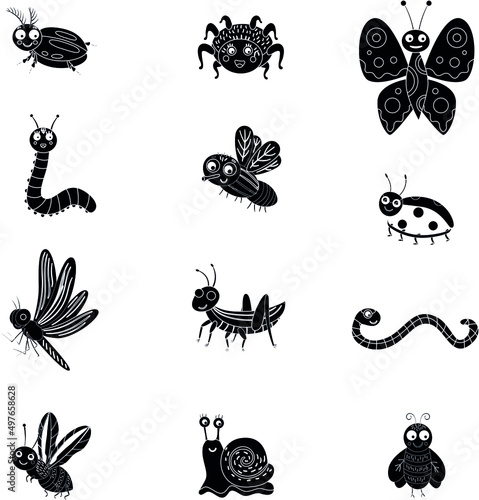 Bugs funny black and white collection vector icon set © Abhishek