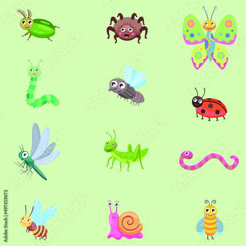 Bugs funny color collection vector icon set
