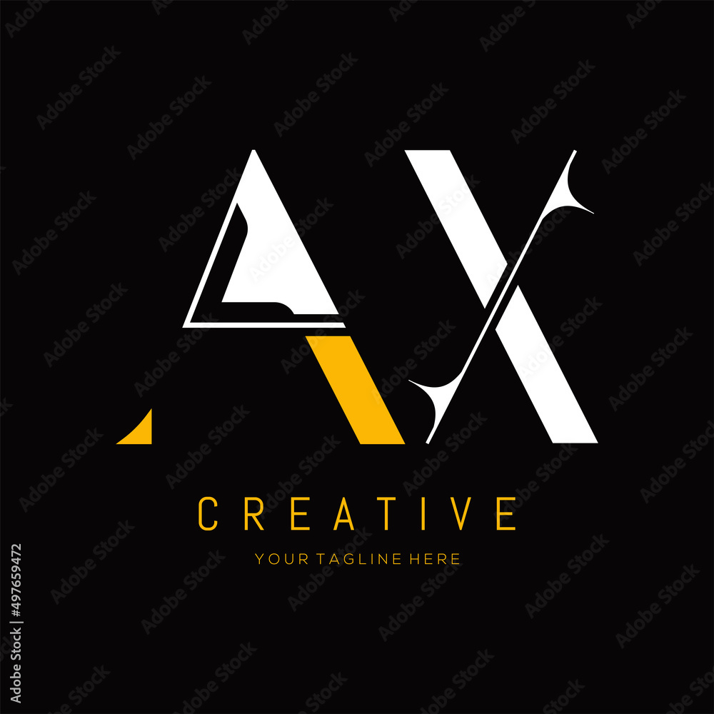 simple a x letter logo design in white and gold color with black ...