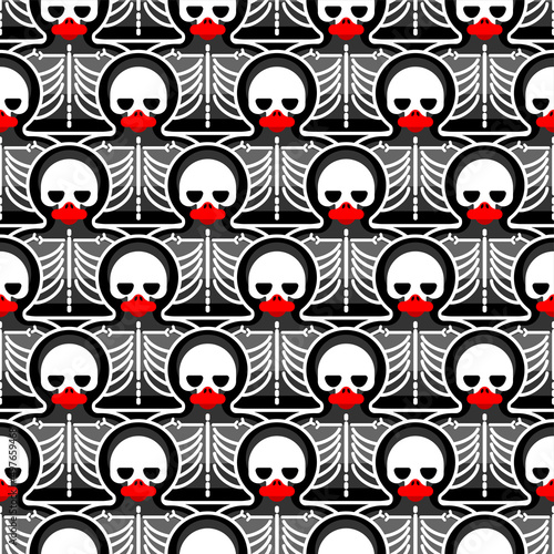 Rubber duck skeleton pattern seamless. Bone toy background. Vector texture
