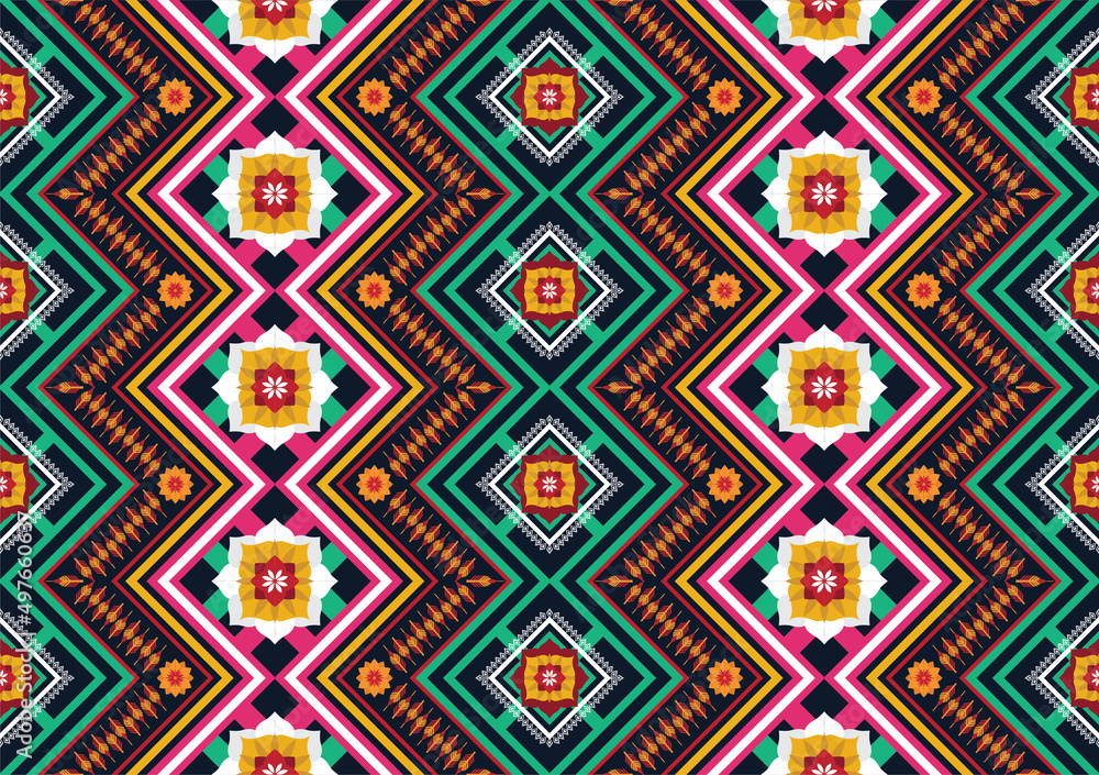 Geometric ethnic flower pattern for background,fabric,wrapping,clothing,wallpaper,Batik,carpet,embroidery style Geometric ethnic flower pattern for background,fabric,wrapping,clothing,wallpaper,Batik,carpet,embroidery style