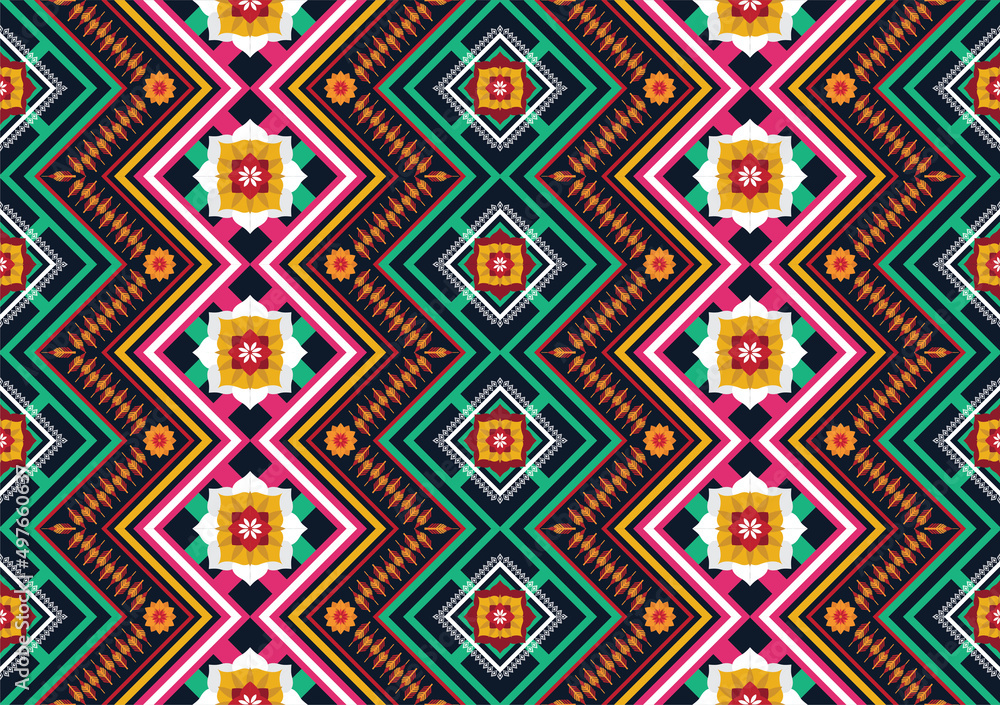 Geometric ethnic flower pattern for background,fabric,wrapping,clothing,wallpaper,Batik,carpet,embroidery style