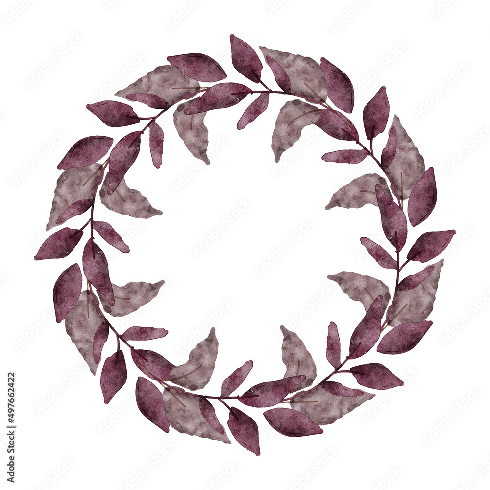 Fototapeta premium Foliage floral wreath circle border watercolor paint