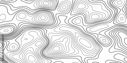 Gray topographic line contour map background  geographic grid map