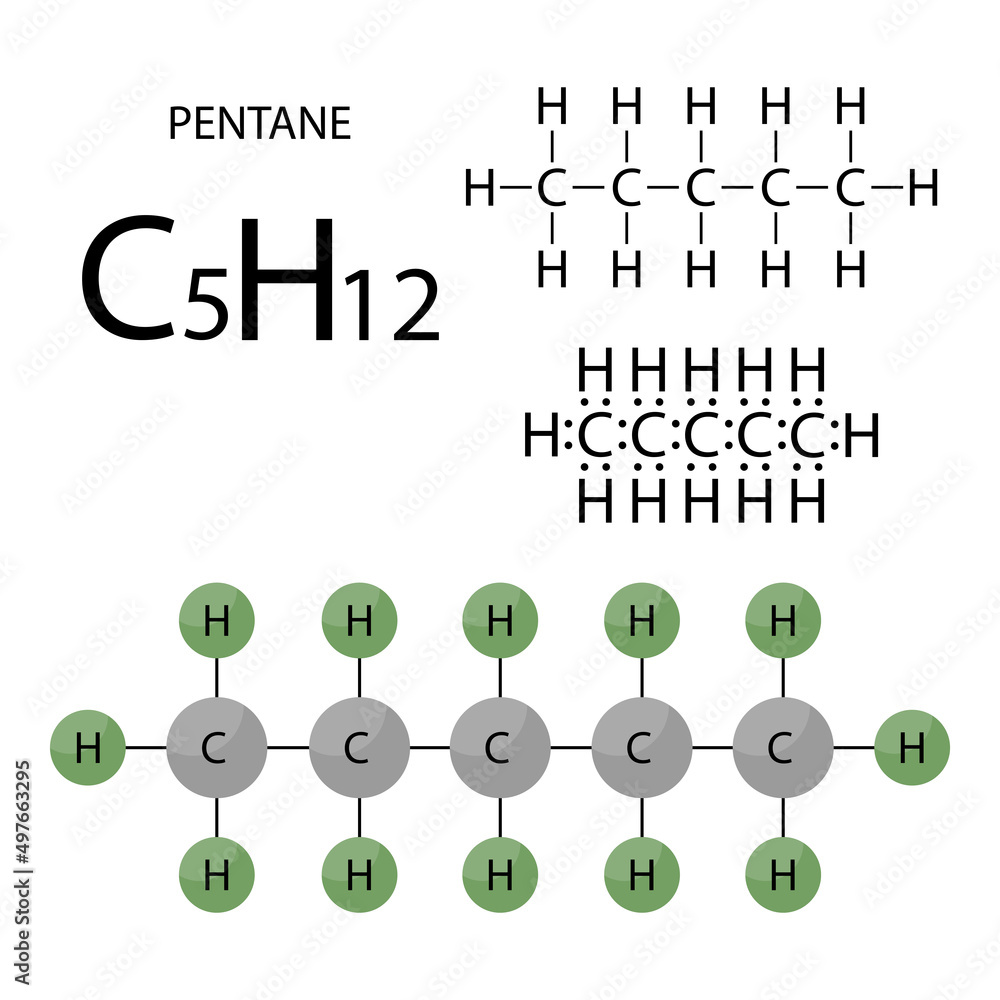 Pentane, organic chemical compound, molecule. Stick model, structural