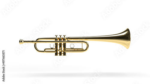 3d render trumpet golden isolated in white background