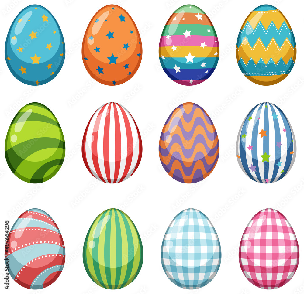 Easter theme with many decorated eggs