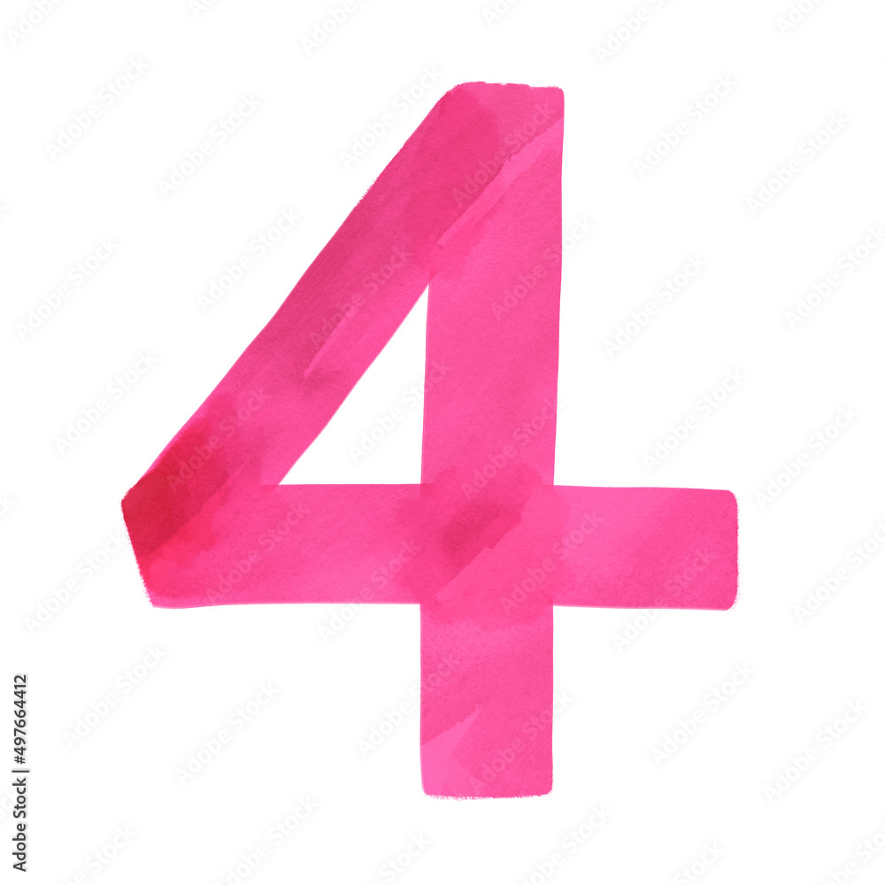 Obraz premium 水彩素材 数字 4 ピンク