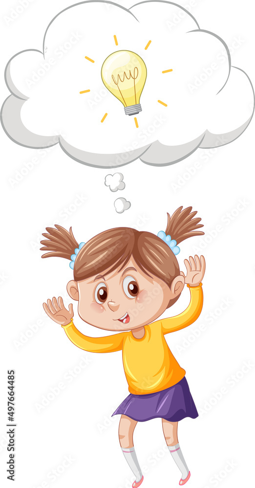 A girl standing and thinking on white background A girl standing and thinking on white background