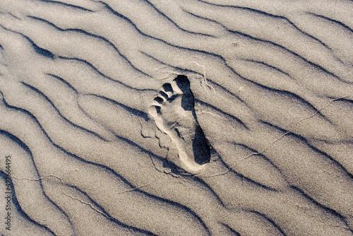A lone footprint in sand photo